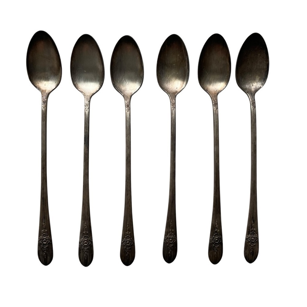 Wm Rogers Mfg Co AA IS Long Handle Spoons Antique Set Of 6 Mixing Stir Floral